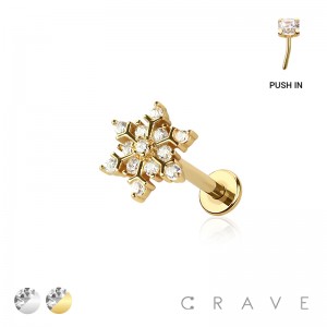 MULTI CZ SNOW FLAKE TOP THREADLESS (PUSH IN) 316L SURGICAL STEEL LABRET SET